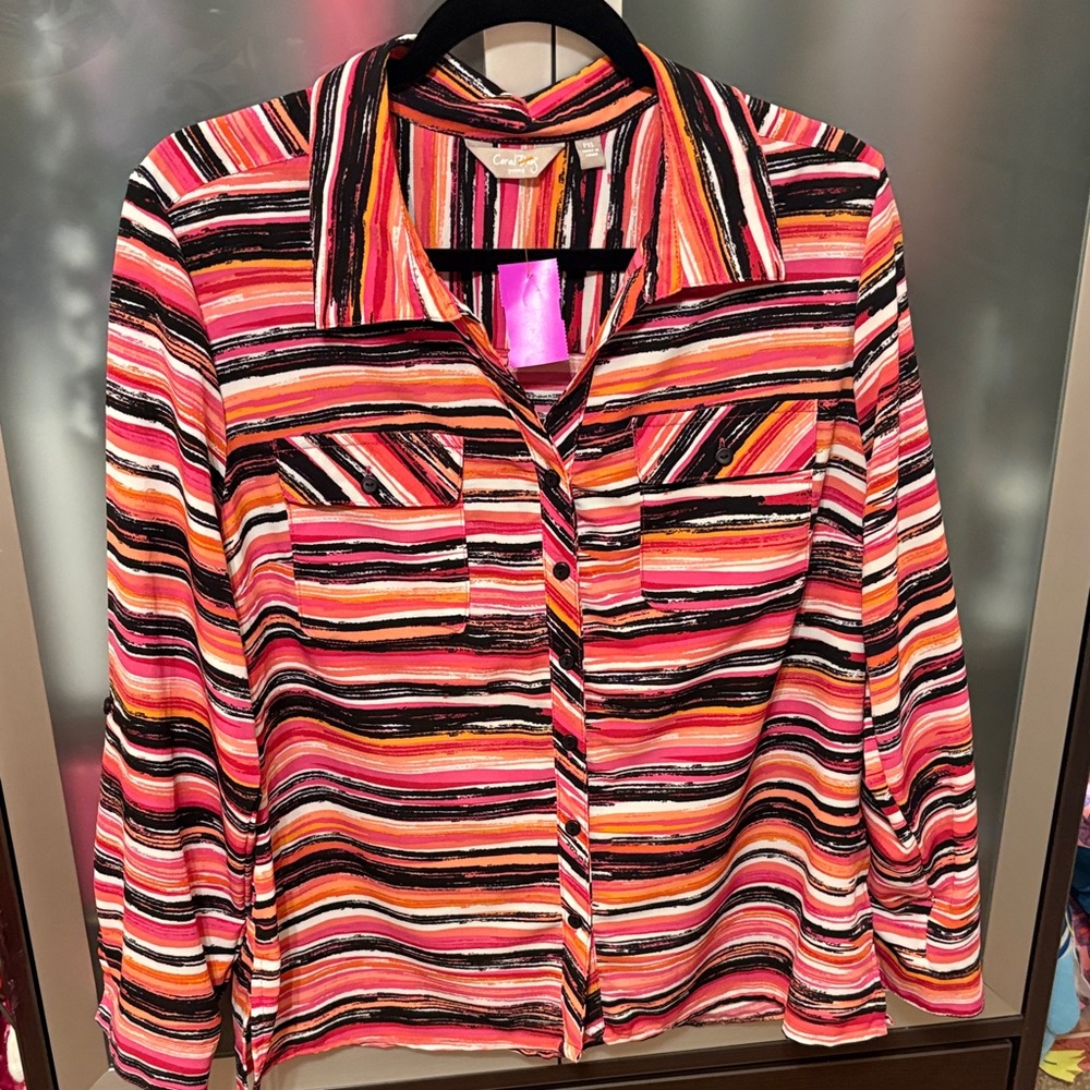 Coral Bay Vibrant Striped Button-Down Shirt